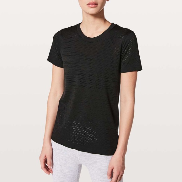 lululemon athletica Tops - Lululemon Breeze By Black Mesh Perforated Short Sleeve Top